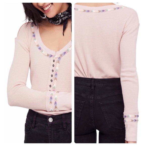 Free People Tops - Free People-NWT Pink Long Sleeve Henley Thermal